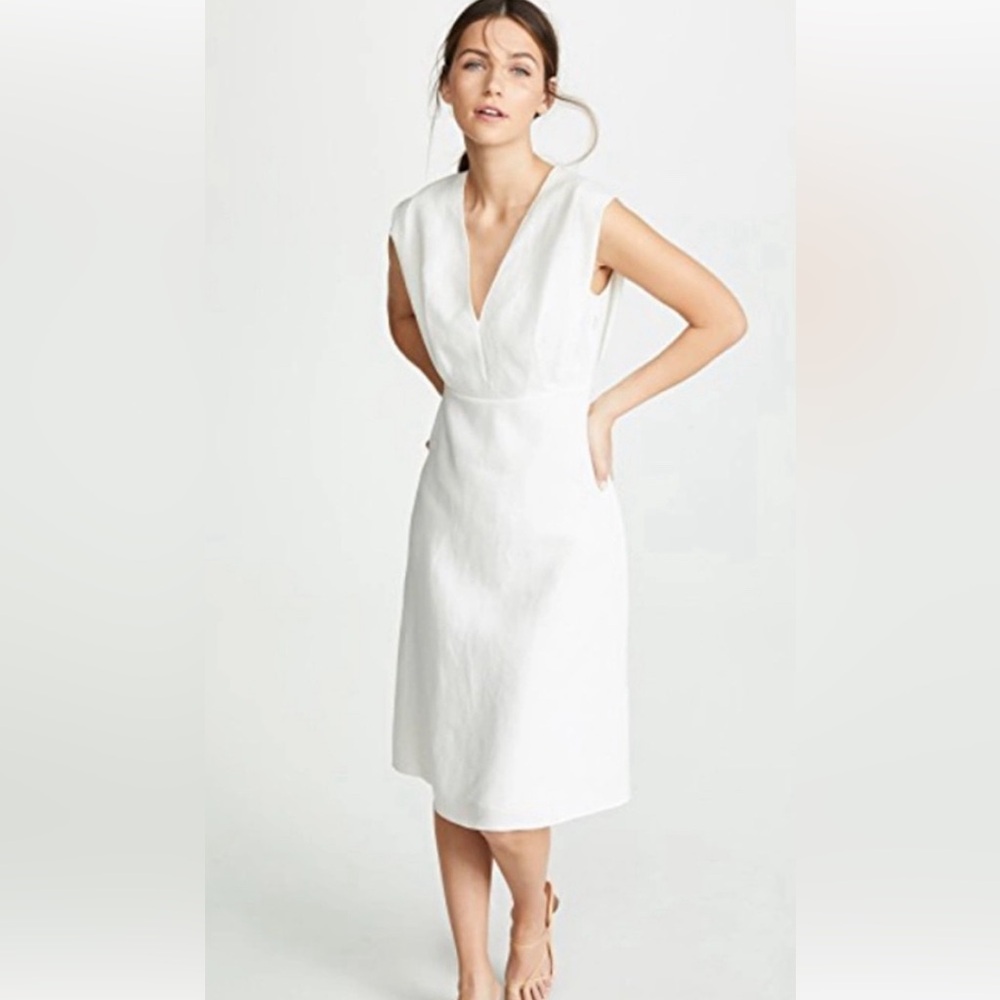 THEORY DEEP V EASY DRESS IN WHITE